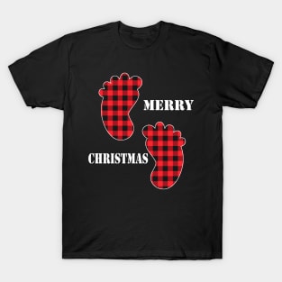 Merry Christmas Baby Feet Red Plaid Buffalo T-Shirt